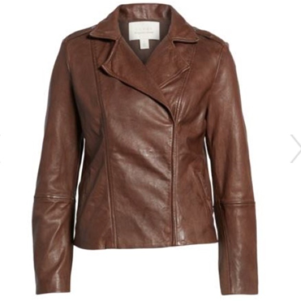 Hinge Brown Leather Moto Jacket, size small